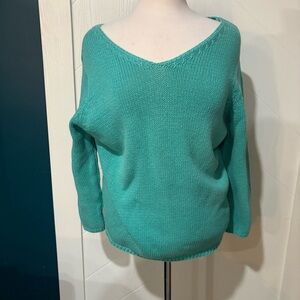 Women's  Aqua Cable Knit VNeck Long Sleeve Oversized  M / Sparkly/Winter/Festive